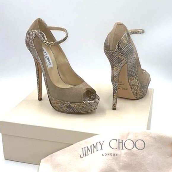 Jimmy Choo Shoes - Jimmy Choo TAMI Suede/Metallic Snake Print Pumps